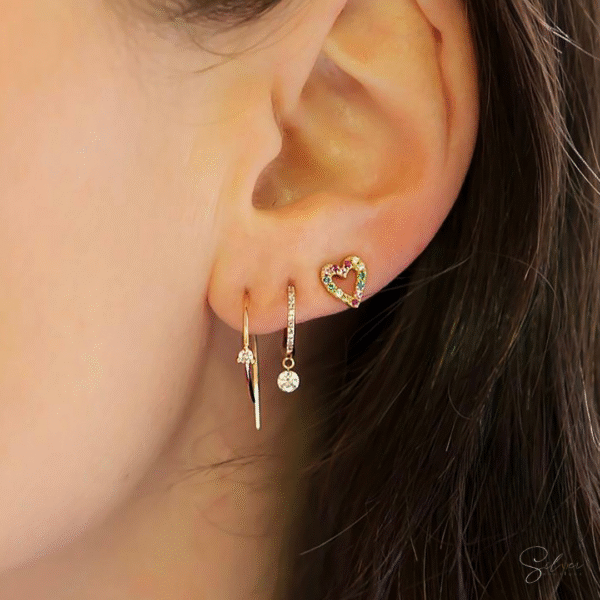 Multi-Color Stone Heart Ear Stud - Image 4