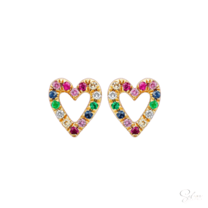Multi-Color Stone Heart Ear Stud