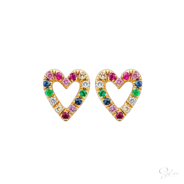 Multi-Color Stone Heart Ear Stud