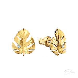 Leaf Stud Earrings with CZ Diamonds