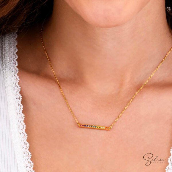 Rainbow Color Stone Plate Necklace - Image 2