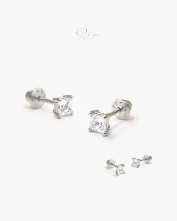 Princess Cut Stud Earrings - Image 3
