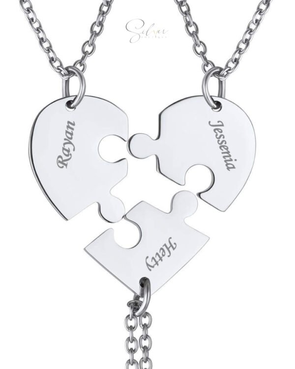 Trio Puzzle Heart Friendship Necklace