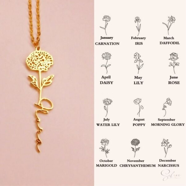 Birth flower Name Necklace - Image 3