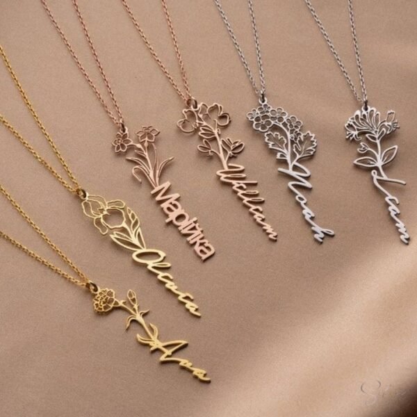 Birth flower Name Necklace - Image 2
